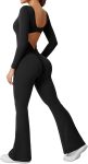 One-piece wide leg jumpsuit women long sleeve backless flare workout yoga romper