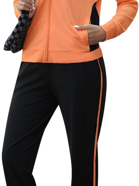 Color block tracksuit women 2-piece zip jacket jogger lounge set