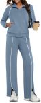 Women 2-piece outfit zip sweatsuit lounge set wide leg pants striped tracksuit