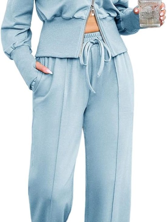 Women 2-piece casual hoodie sweatsuit set travel airport tracksuit lounge outfit