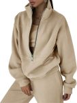 Women fleece 2-piece sweatsuit half zip sweatshirt jogger pants tracksuit set