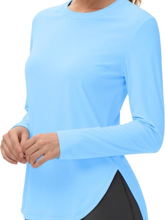 Women's sun shirt moisture-wicking workout top quick-dry long sleeve swim running athletic UPF 80+ UV tee
