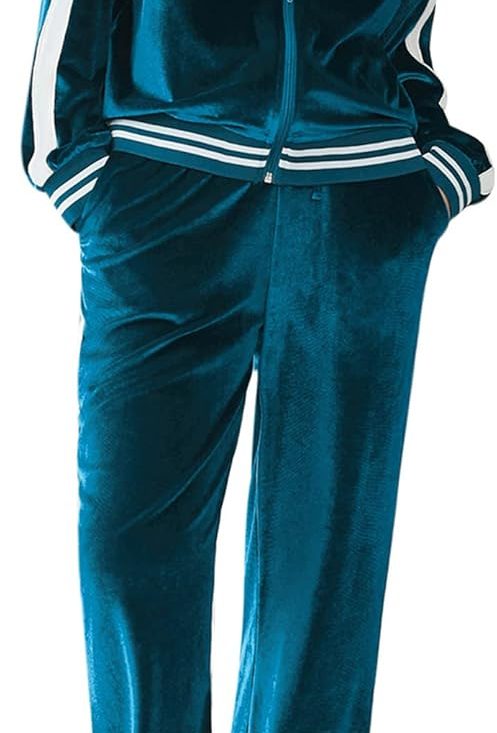 Women velvet tracksuit 2-piece lounge set zip sweatshirt and sweatpants with pockets