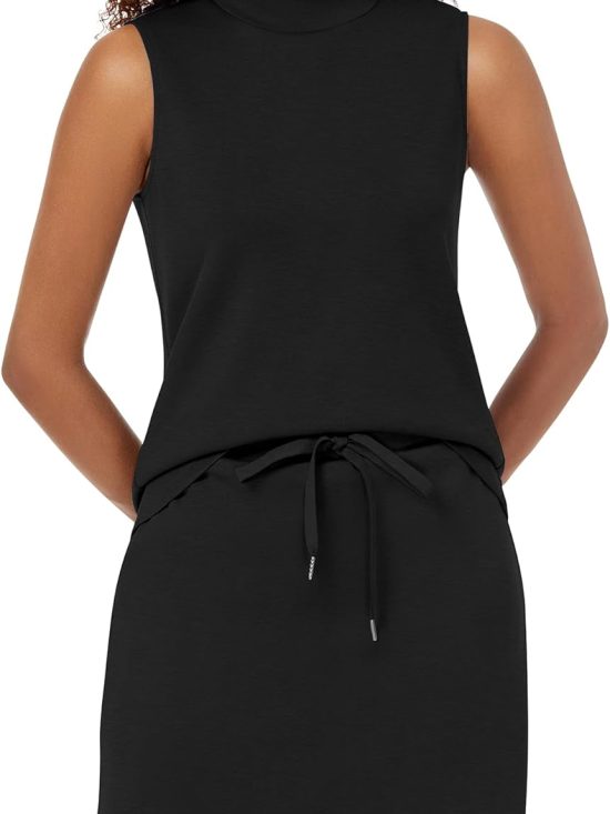 Two-piece skort set women sweatsuit tennis outfit sleeveless top elastic short skort set