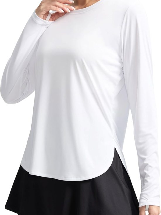 Women's UPF 50+ UV long sleeve sun protection lightweight shirt thumb holes quick-dry hiking running workout top