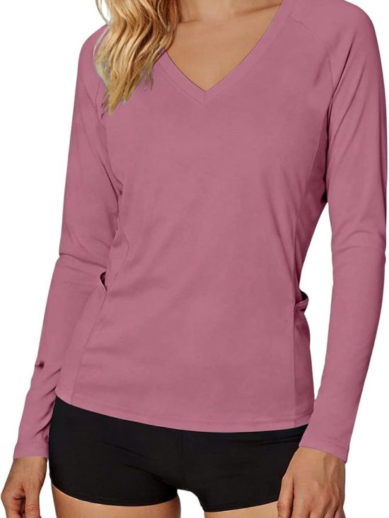 Women's UPF 50+ long sleeve sun protection lightweight hiking workout quick-dry top with pockets