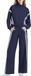 Women 2-piece lounge set zip sweatshirt striped wide leg jogger pants tracksuit