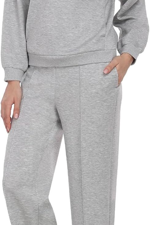 Women 2-piece outfit long sleeve pullover top with pocket and wide leg sweatpants