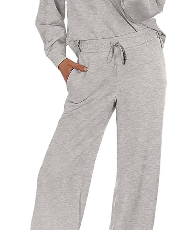 Two-piece lounge set v-neck sweatshirt and wide leg sweatpants matching outfit set