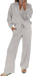 Two-piece lounge set v-neck sweatshirt and wide leg sweatpants matching outfit set