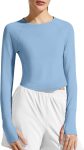 Lightweight women's long sleeve rash guard crop workout top thumb holes sun protection quick-dry running athletic shirt