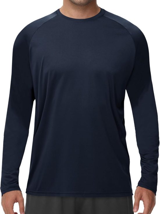 Men's long sleeve sun protection quick-dry moisture-wicking UV UPF fishing workout swim shirt