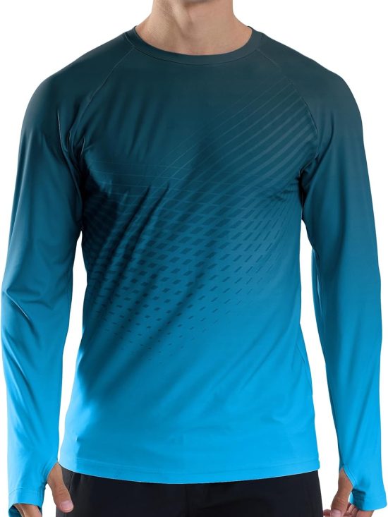 Men's sun protection UPF 50+ long sleeve rash guard swim shirt UV quick-dry lightweight top