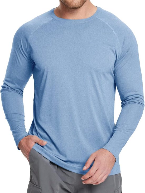 Men's sun protection UV long sleeve rash guard fishing running quick-dry lightweight shirt