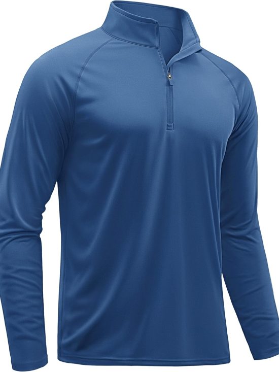 Men's long sleeve athletic quarter-zip sun protection rash guard UPF 50+ outdoor running shirt