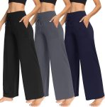 3 pack women wide leg pants with pockets casual loose yoga trousers sweat lounge pajama pants
