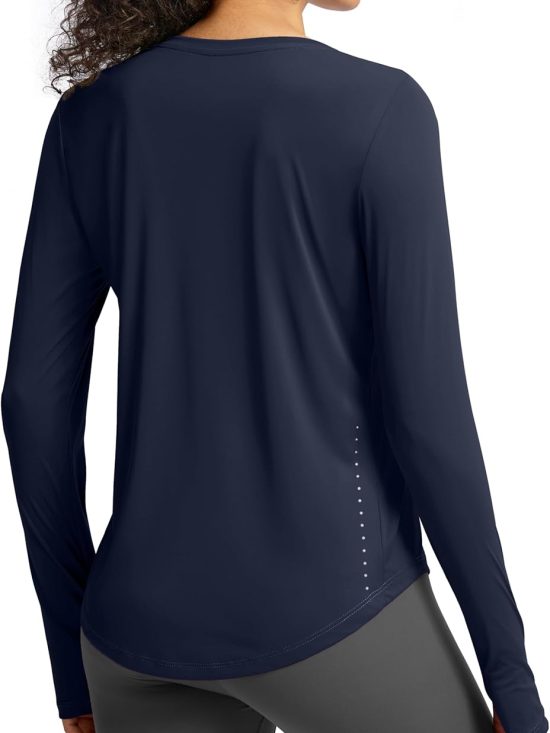 Lightweight women's long sleeve workout top gym running athletic UPF 50+ sun protection moisture-wicking tee