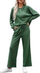 Women 2-piece outfit knit long sleeve button top and wide leg lounge pants set