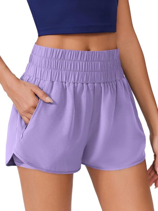 Running shorts for women quick-dry high waist athletic 2-in-1 workout gym shorts with zipper pockets