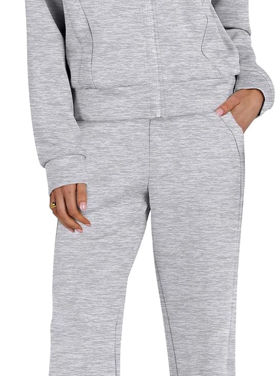 Women lounge set 2-piece sweatsuit zip sweatshirt wide leg pants matching set