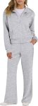 Women lounge set 2-piece sweatsuit zip sweatshirt wide leg pants matching set