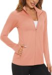 Women's lightweight athletic jacket sun protection full zip long sleeve hiking outdoor pocketed shirt