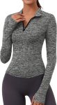 Women's long sleeve workout top quick-dry quarter-zip pullover crop yoga athletic slim fit shirt