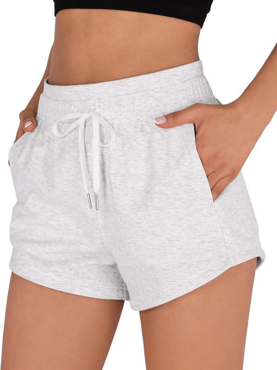 Women sweat shorts with pockets cotton terry drawstring summer workout casual lounge shorts