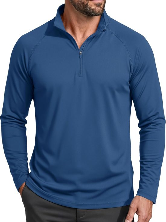 Men's long sleeve sun protection quarter-zip fishing running rash guard outdoor shirt
