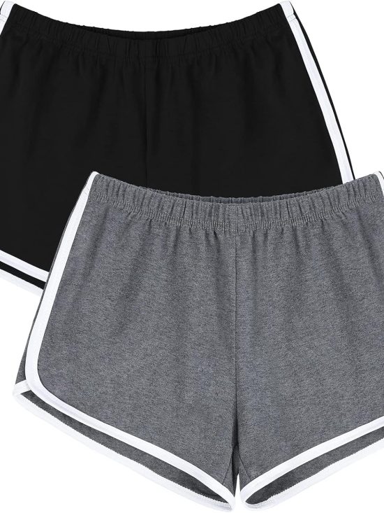 Women cotton gym yoga summer running dance shorts elastic casual active shorts 2 pack